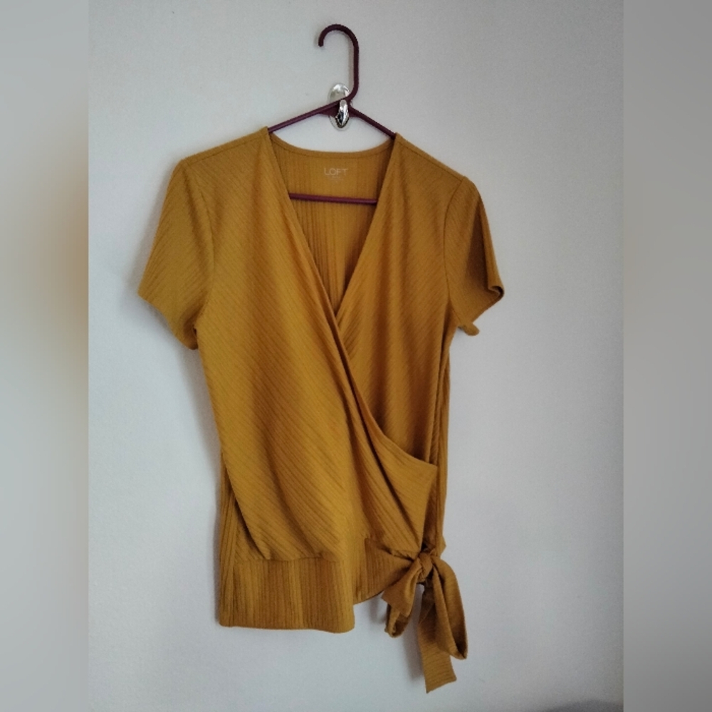 LOFT Blouse Women Medium Gold Wrap Top Academia Office Dinner Church Versatile